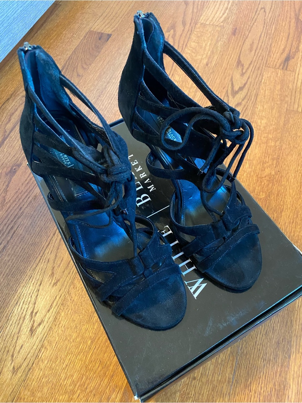 White House Black Market Black Suede Lace-Up  Heels